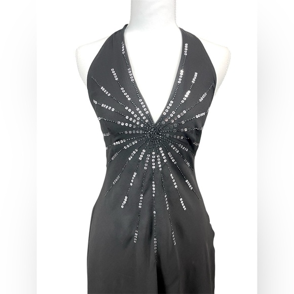 Y2K BCBGMAXAZRIA Asymmetric Silk Midi Beaded Babydoll Dress Fairy Whimsigoth - Picture 2 of 12